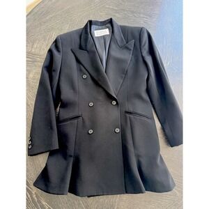 Vintage 80s Norma Kamali Blazer Long Jacket Flared Hem Mini Dress Black 10 8